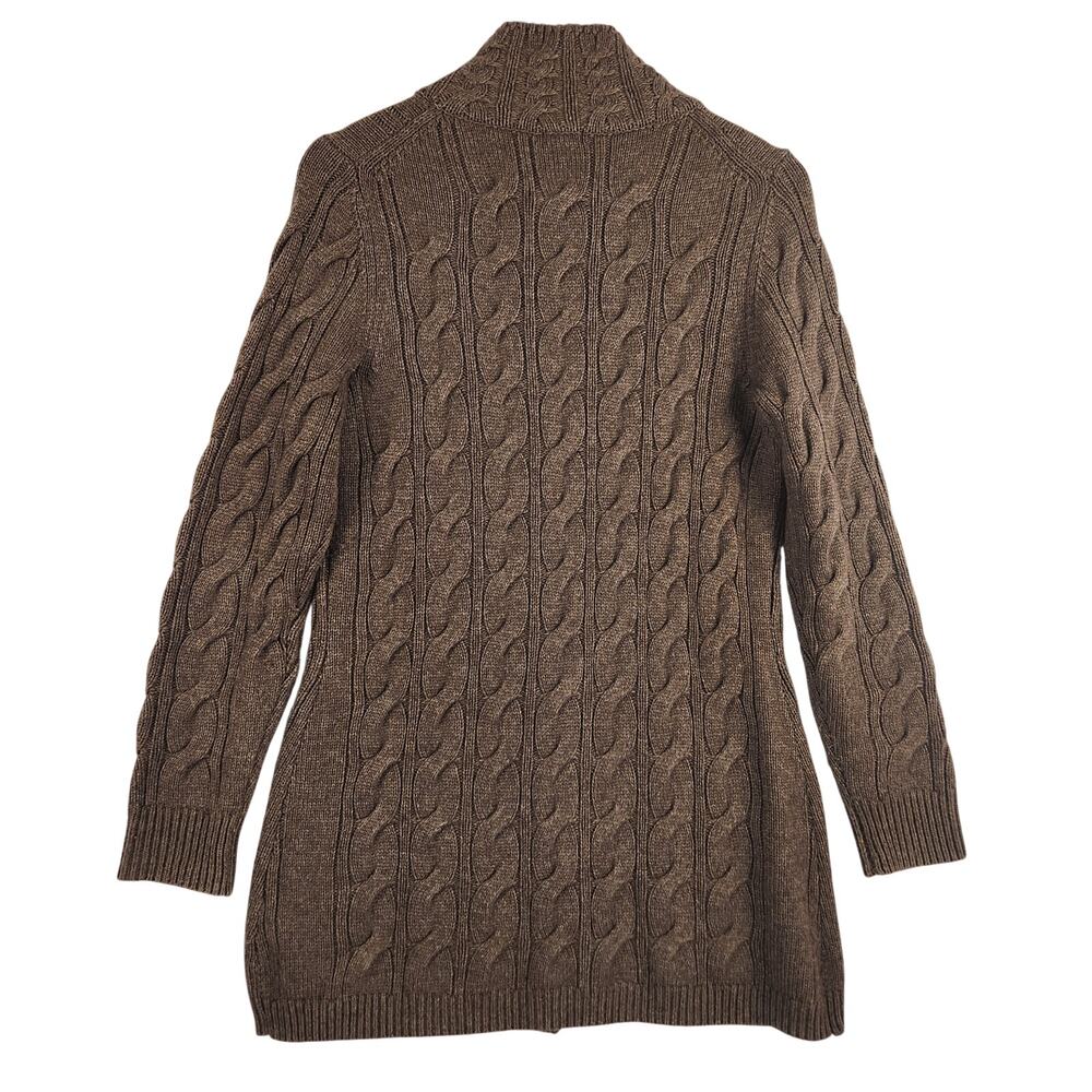 L.L. Bean Cable Knit Cardigan Wool Blend Women’s SZ M Chocolate Brown - Picture 2 of 11